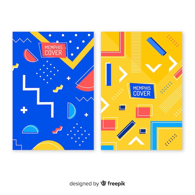 Vector gratuito colección covers estilo memphis