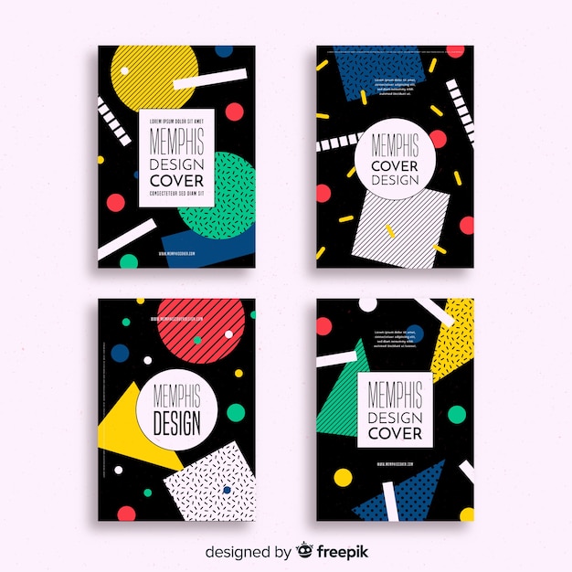 Vector gratuito colección de covers en estilo memphis