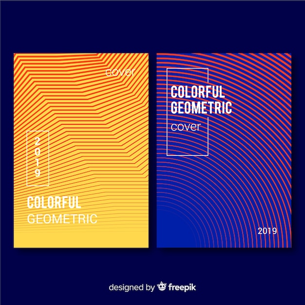 Colección de covers con líneas coloridas geométricas