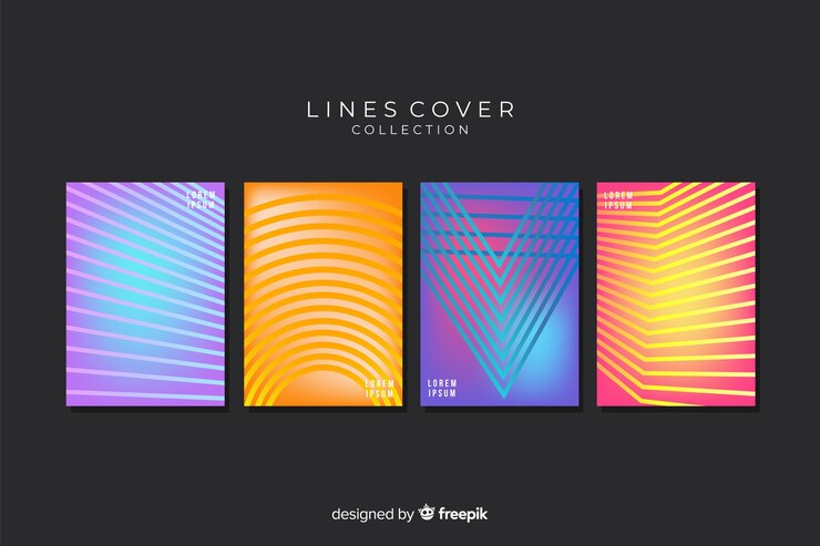 Vector gratuito colección covers líneas geométricas coloridas