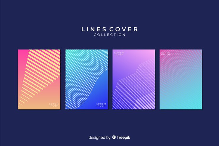 Vector gratuito colección covers líneas geométricas coloridas