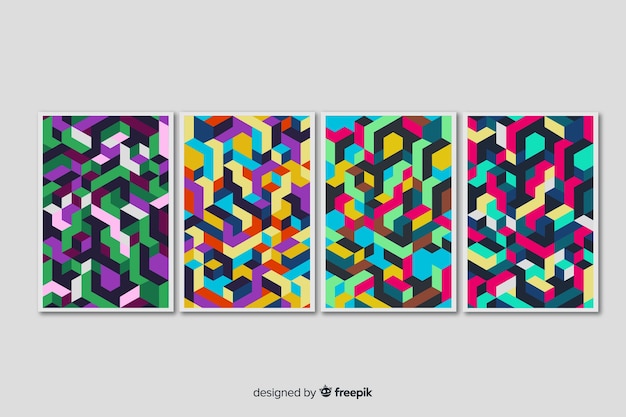 Colección de covers con patrones isométricos