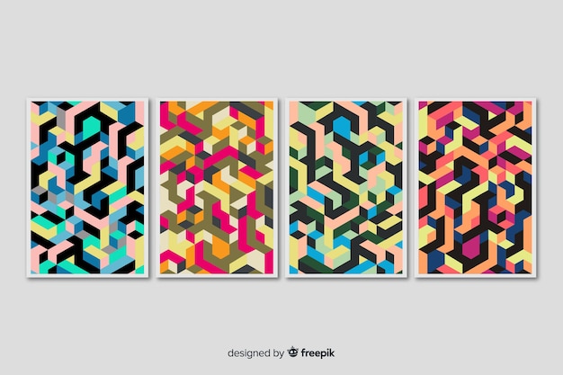 Colección de covers con patrones isométricos