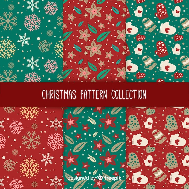 Colección de creativos patrones de navidad flat