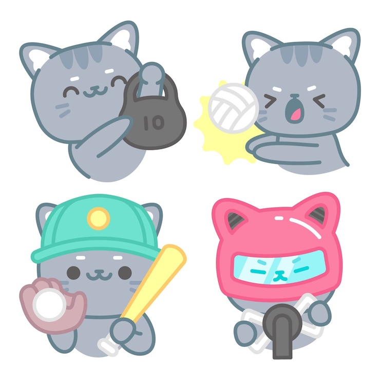 Vector gratuito colección de cromos deportivos con el gato tomomi