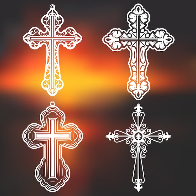 Vector gratuito colección de cruces religiosas ornamentadas blancas vintage