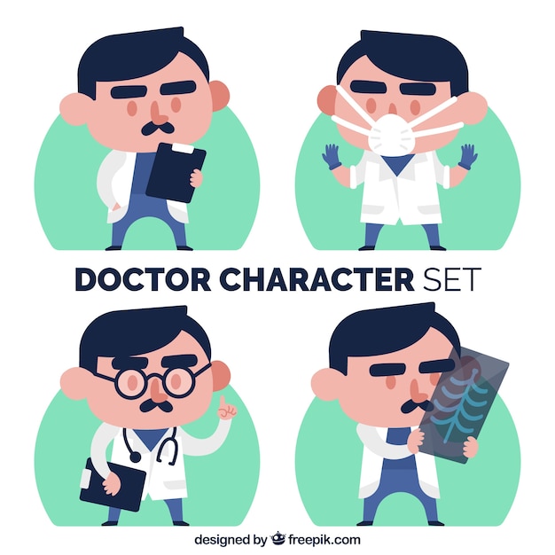 Vector gratuito colección de cuatro caracteres de doctores