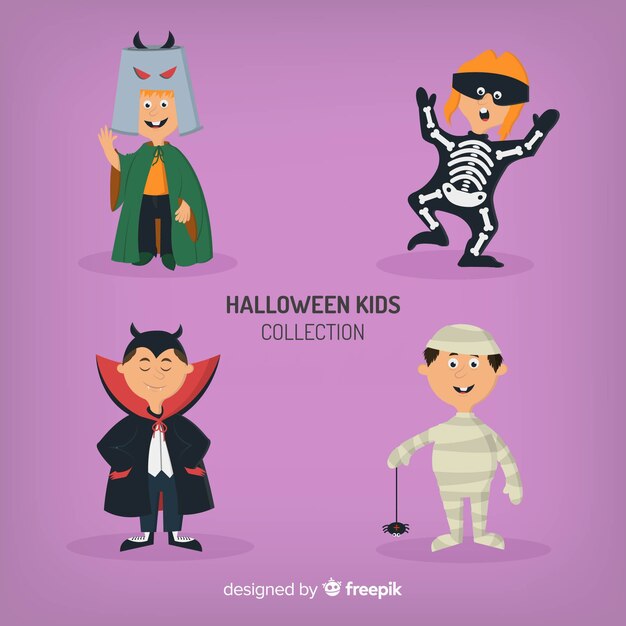 Colección de cuatro caracteres de niños de halloween