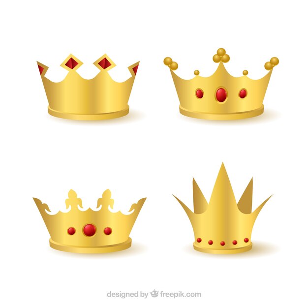 Colección de cuatro coronas de oro con gemas rojas