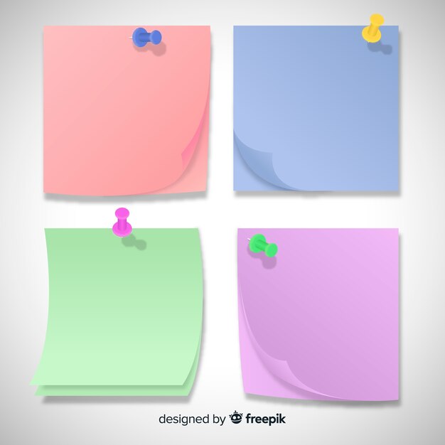 Colección de cuatro diferentes notas adhesivas en estilo realista