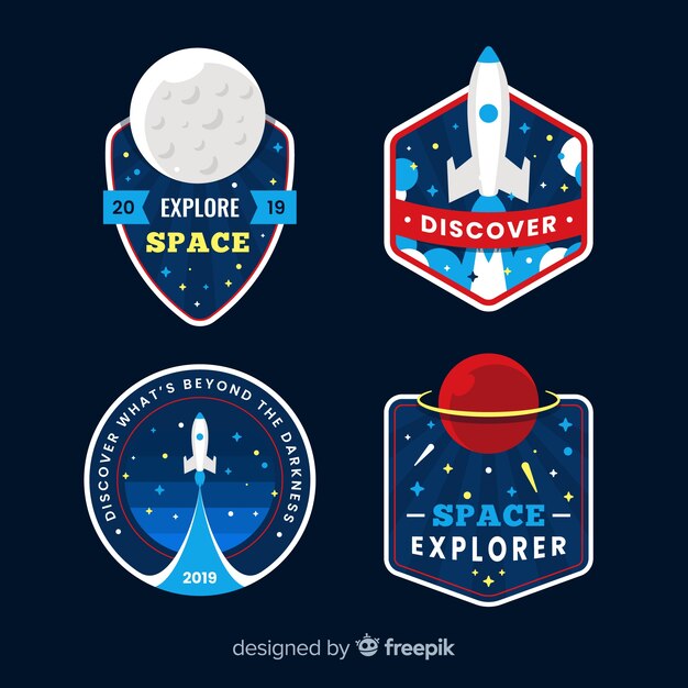 Colección de cuatro etiquetas del espacio