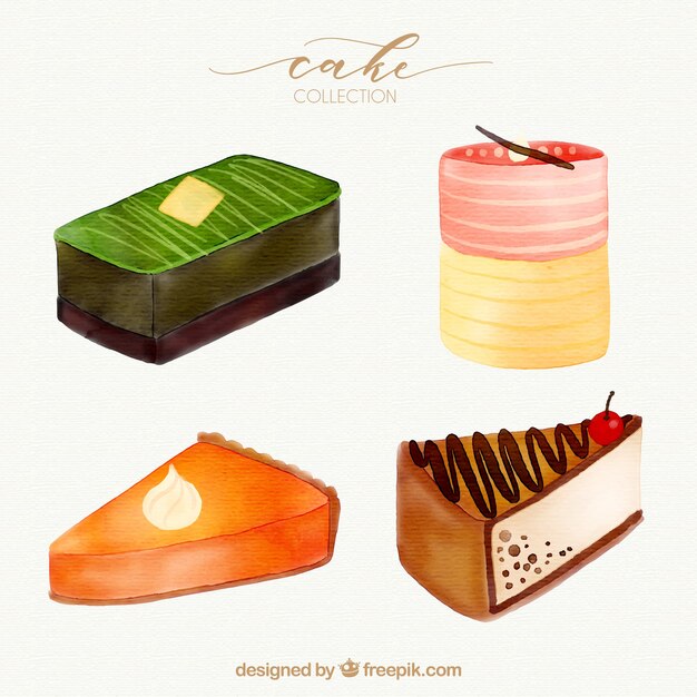 Colección de cuatro hermosas tartas de acuarela