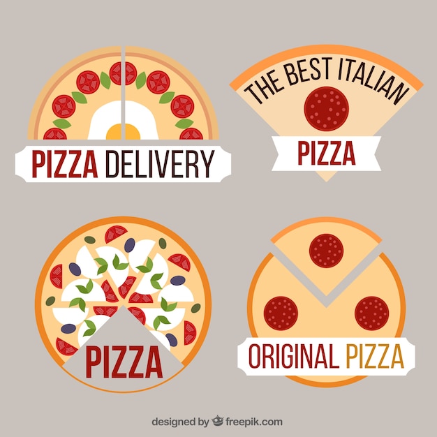 Colección de cuatro logotipos flat para pizza