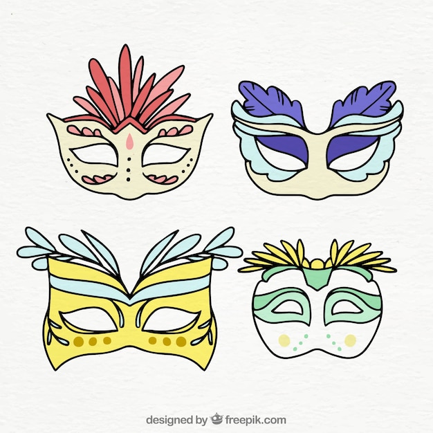 Vector gratuito colección de cuatro máscaras de carnaval