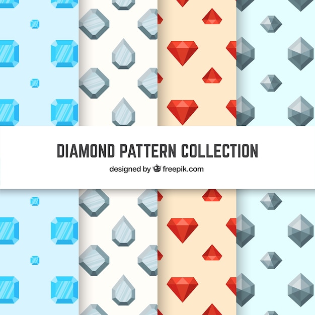 Vector gratuito colección de cuatro patrones con diamantes planos