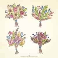 Vector gratuito colección de cuatro ramos de flores