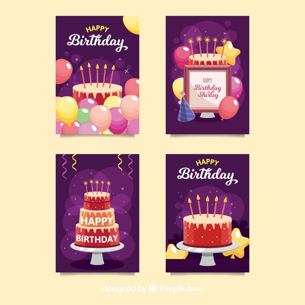 Colección de cuatro tarjetas de cumpleaños
