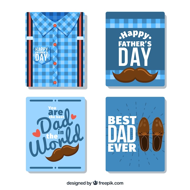 Vector gratuito colección de cuatro tarjetas de felicitación del día del padre