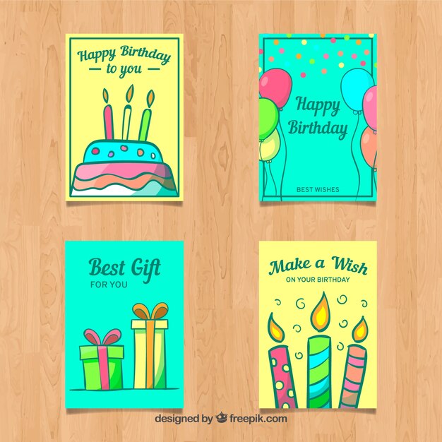 Colección de cuatro tarjetas feliz cumpleaños