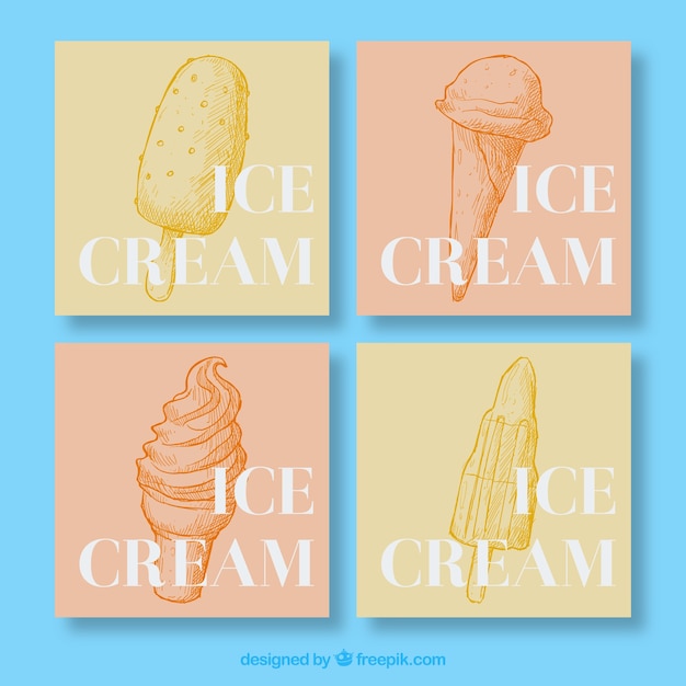 Vector gratuito colección de cuatro tarjetas de helados vintage