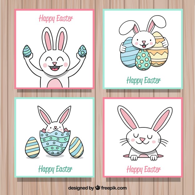 Colección de cuatro tarjetas de pascua
