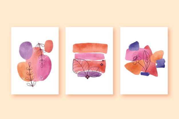 Colección de cubiertas dibujadas a mano minimalistas en acuarela pintadas a mano