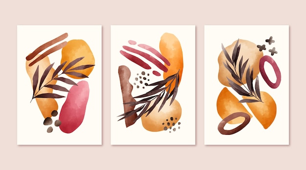 Colección de cubiertas dibujadas a mano minimalistas en acuarela pintadas a mano