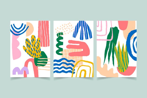 Colección de cubiertas de formas abstractas dibujadas a mano