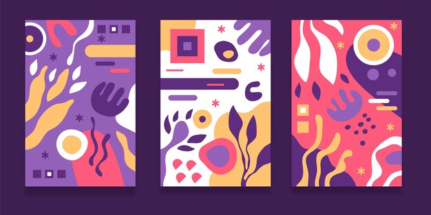 Colección de cubiertas de formas abstractas planas dibujadas a mano