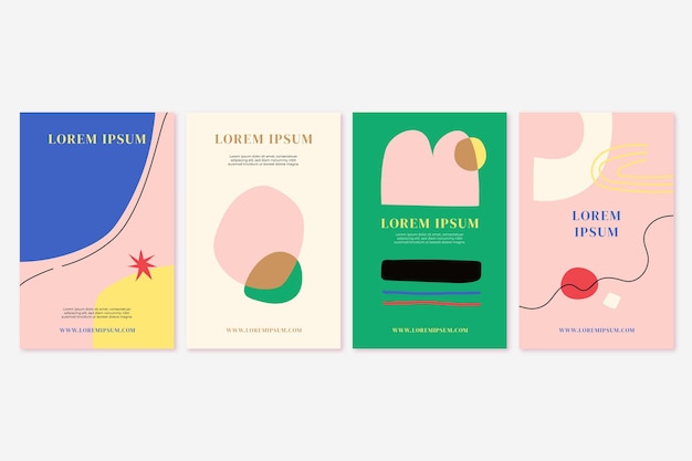 Colección de cubiertas de formas abstractas planas dibujadas a mano