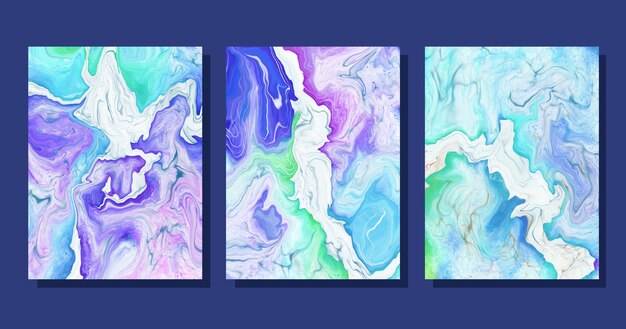 Colección de cubiertas de mármol líquido de acuarela pintadas a mano.