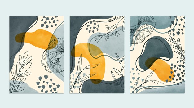 Colección de cubiertas minimalistas en acuarela pintadas a mano.