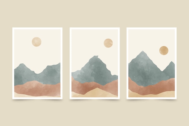 Vector gratuito colección de cubiertas de paisaje abstracto acuarela pintada a mano