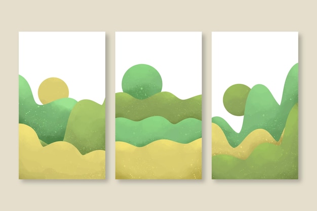 Vector gratuito colección de cubiertas de paisaje abstracto acuarela pintada a mano