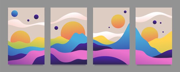 Colección de cubiertas de paisaje abstracto degradado