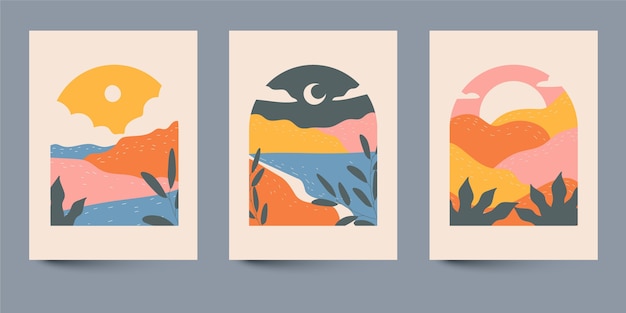 Colección de cubiertas de paisaje abstracto plano