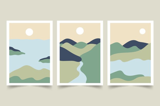 Colección de cubiertas de paisajes abstractos dibujados a mano