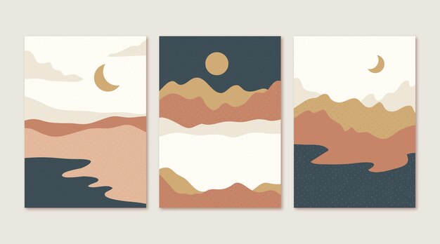 Colección de cubiertas de paisajes abstractos dibujados a mano