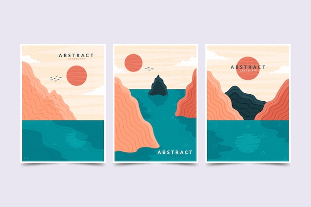 Vector gratuito colección de cubiertas de paisajes abstractos dibujados a mano