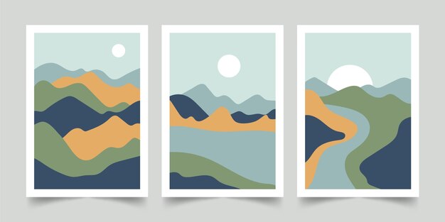 Colección de cubiertas de paisajes abstractos dibujados a mano