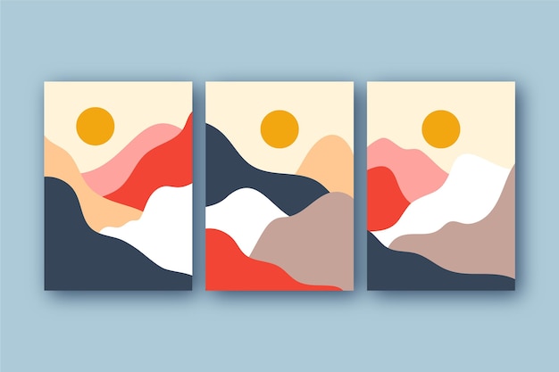 Colección de cubiertas de paisajes abstractos dibujados a mano