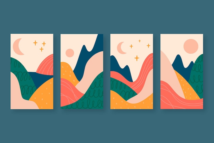 Vector gratuito colección de cubiertas de paisajes abstractos dibujados a mano
