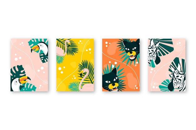 Colección de cubiertas planas de animales salvajes