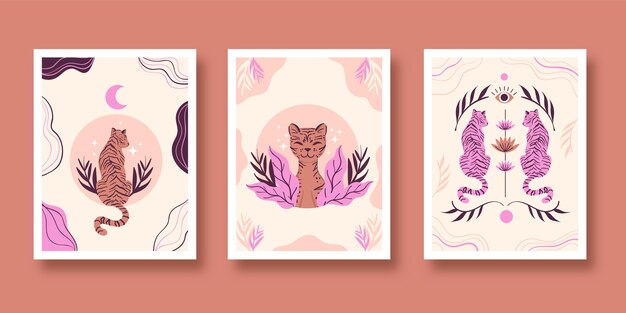 Colección de cubiertas planas de animales salvajes.