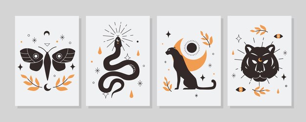 Colección de cubiertas planas de animales salvajes.