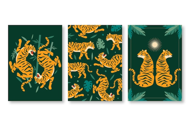 Colección de cubiertas planas de animales salvajes.