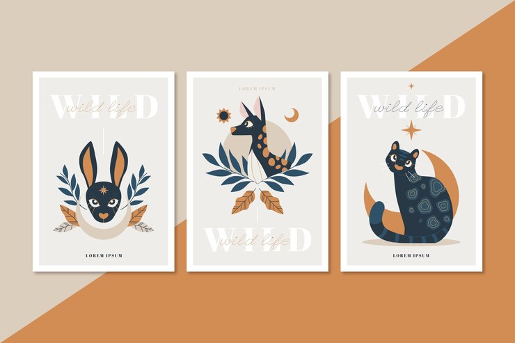 Vector gratuito colección de cubiertas planas de animales salvajes.
