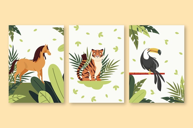 Vector gratuito colección de cubiertas planas de animales salvajes.