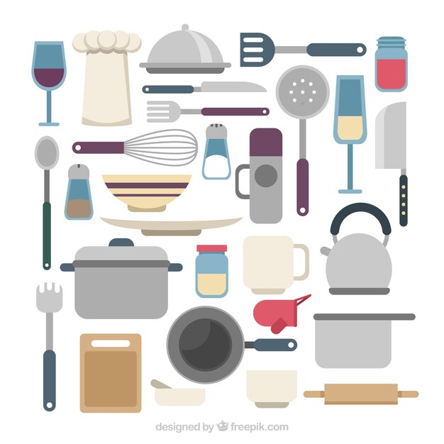 Colección de cubiertos en diseño plano