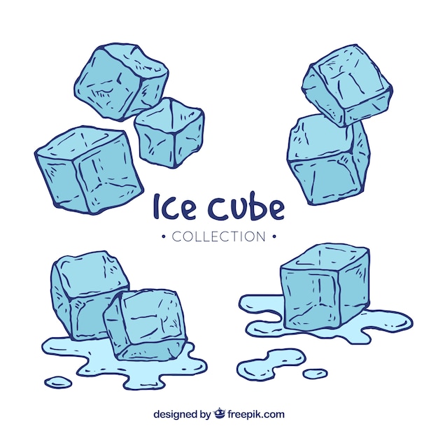 Vector gratuito colección de cubitos de hielo dibujados a mano